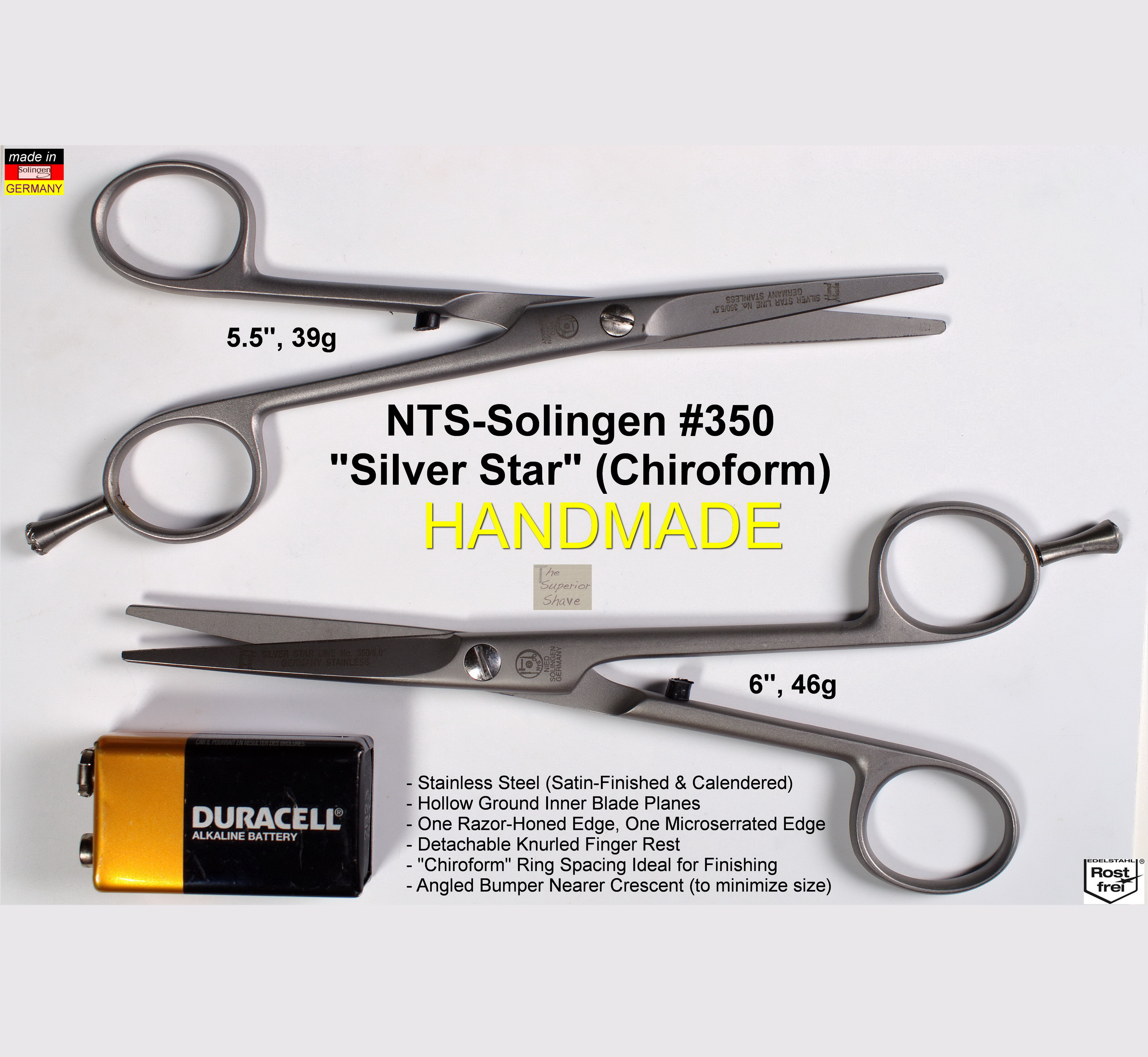 NTS Solingen 720 Ergo Silver Star German Shears Scissors, 5″ 5.5″ and 6″  Lengths, One Microserrated Edge, One Razor Edge, INOX Rostfrei Stainless  Steel