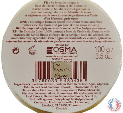 Osma Rasage Shaving Soap Savon a Barbe Ingredients