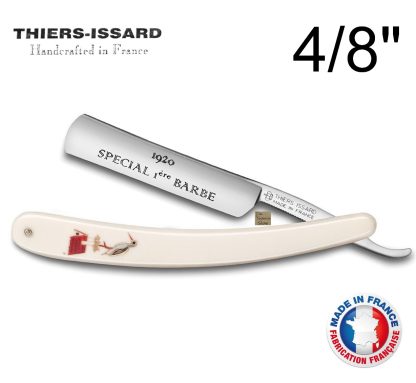 Thiers-Issard 275 1920 Spécial 1ere Barbe 4/8" Straight Razor | Stork on Roof White Plastic Scales | Made in France