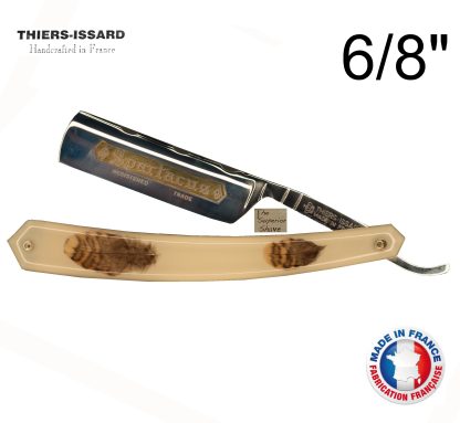 Thiers-Issard 188 Spartacus 6/8" Straight Razor | Feather Decorated Cream Colored Plexi Handle | Made in France