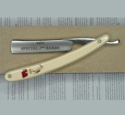 Thiers-Issard 275 1920 Spécial 1ere Barbe 4/8" Straight Razor | Stork on Roof White Plastic Scales | Made in France