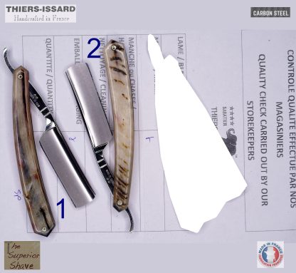 Thiers Issard 889 Sheffield Silver Steel Wolf and Sheep French Straight Razor | Carbon Steel | 6/8 Size | Extra Full Hollow Ground | Round Point | Ram's Horn Handle | Made in France Thiers-Issard - Image 4